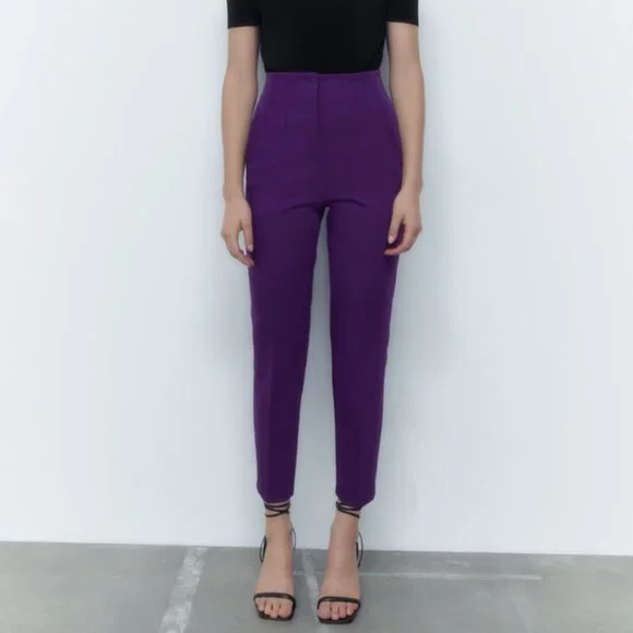 ZARA PURPLE HIGH-RISE TROUSERS
